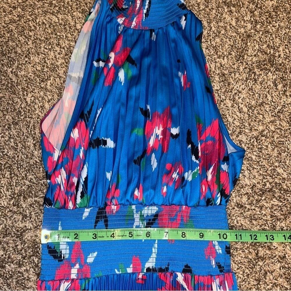 ALC Renzo Pleated Blue Floral Midi Dress 0 - Picture 11 of 13